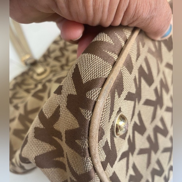Michael Kors Brown and Gold Tote Bag with Signature MK Design - Picture 14 of 16